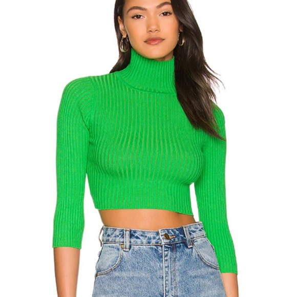 Superdown Milenka Lime Green Ribbed Turtleneck crop top Sweater XSmall xs shirt - Picture 1 of 9